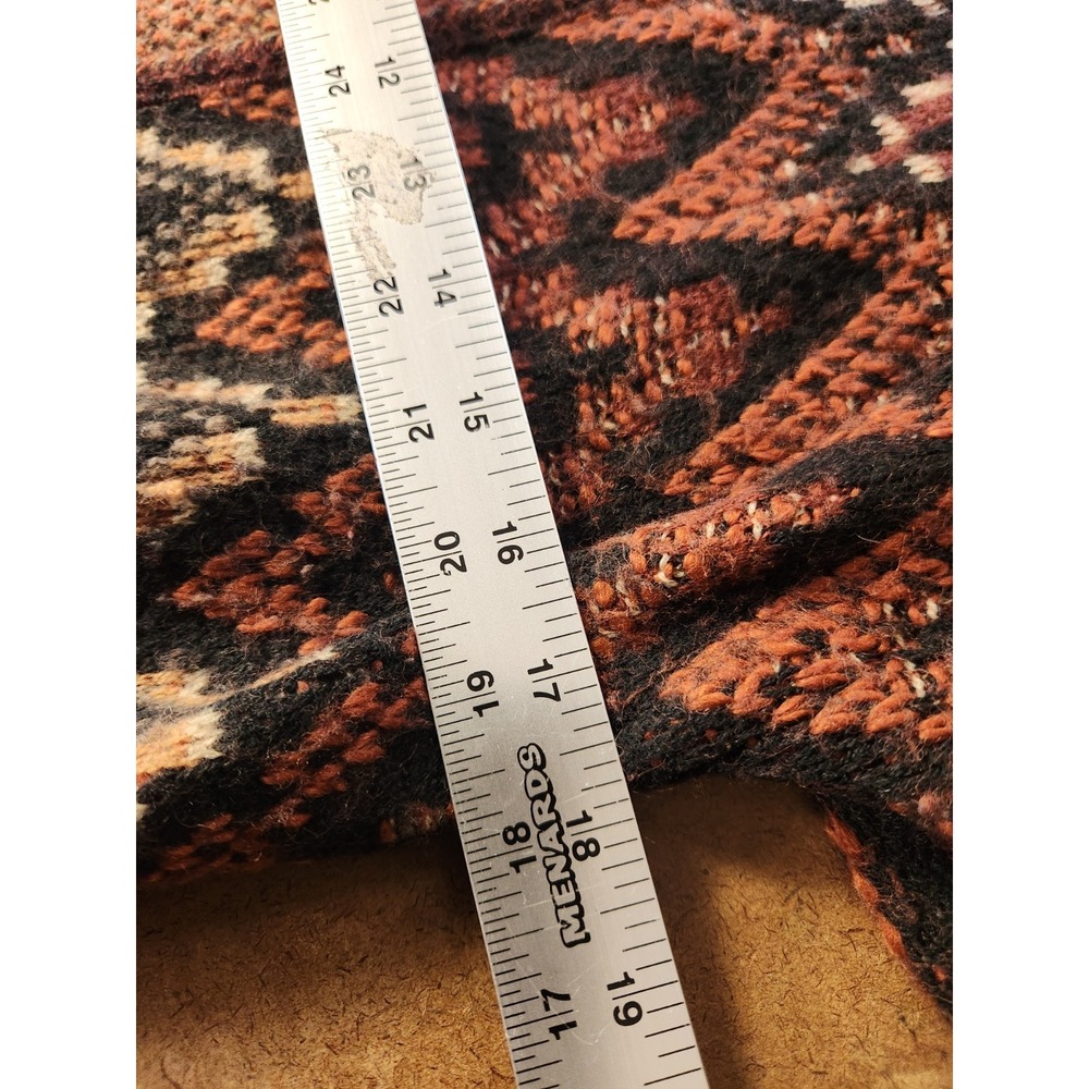 Lucky Brand Sweater Size XS Orange Black Wool Blend Aztec Long Cardigan Oversize - Picture 14 of 14